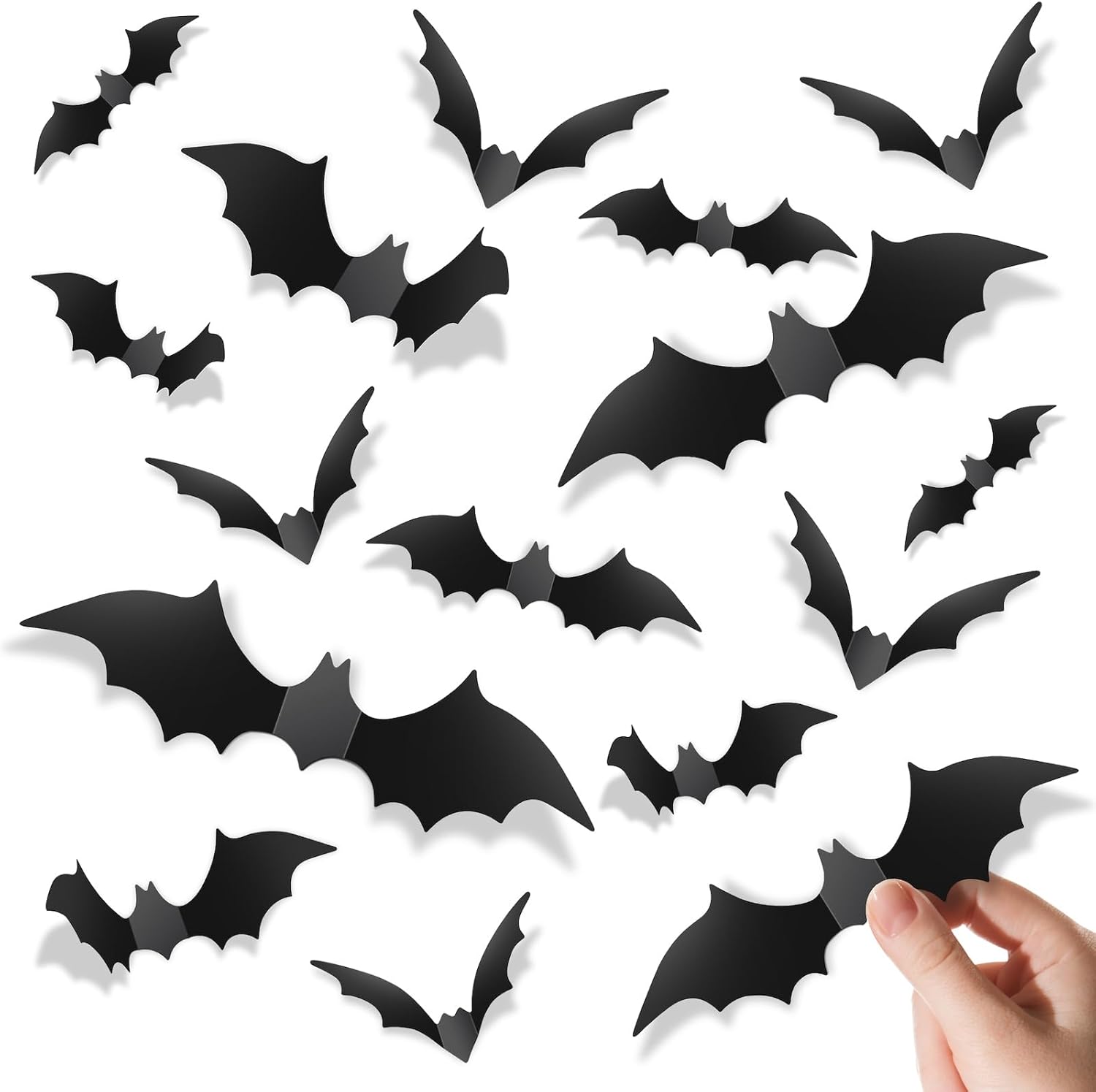 Décoration Halloween Maison – Stickers Chauves-souris 3D (Lot 120) en PVC Noir, Réutilisables