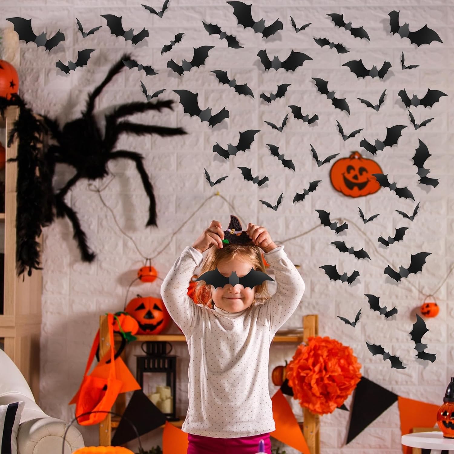 Décoration Halloween Maison – Stickers Chauves-souris 3D (Lot 120) en PVC Noir, Réutilisables