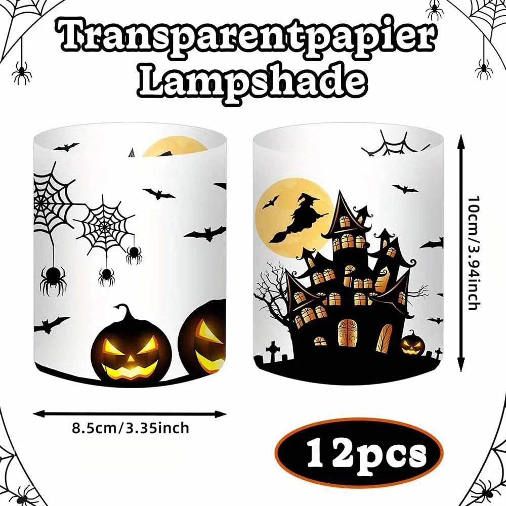 Décoration Halloween – 12 lanternes pliables en aluminium, motifs citrouille, chauve-souris et fantôme