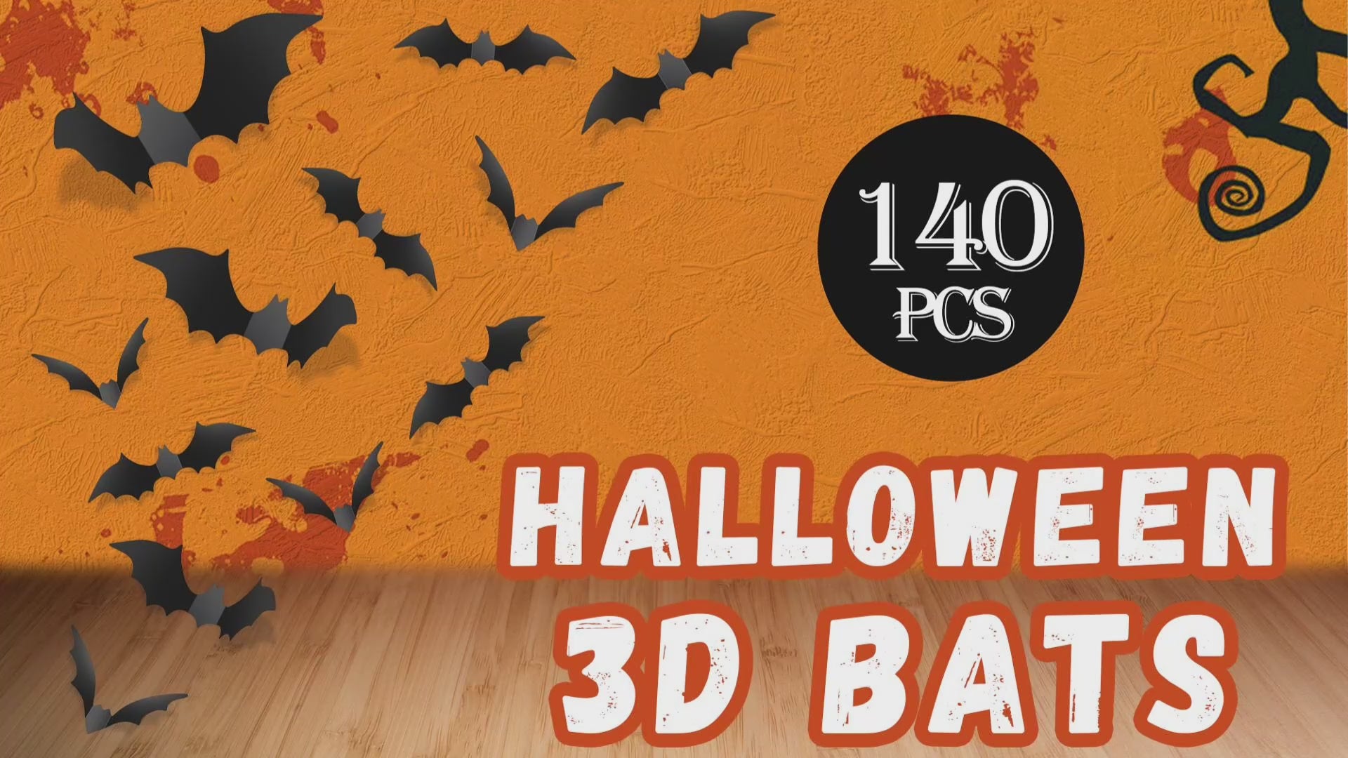 Décoration Halloween Maison – Stickers Chauves-souris 3D (Lot 120) en PVC Noir, Réutilisables